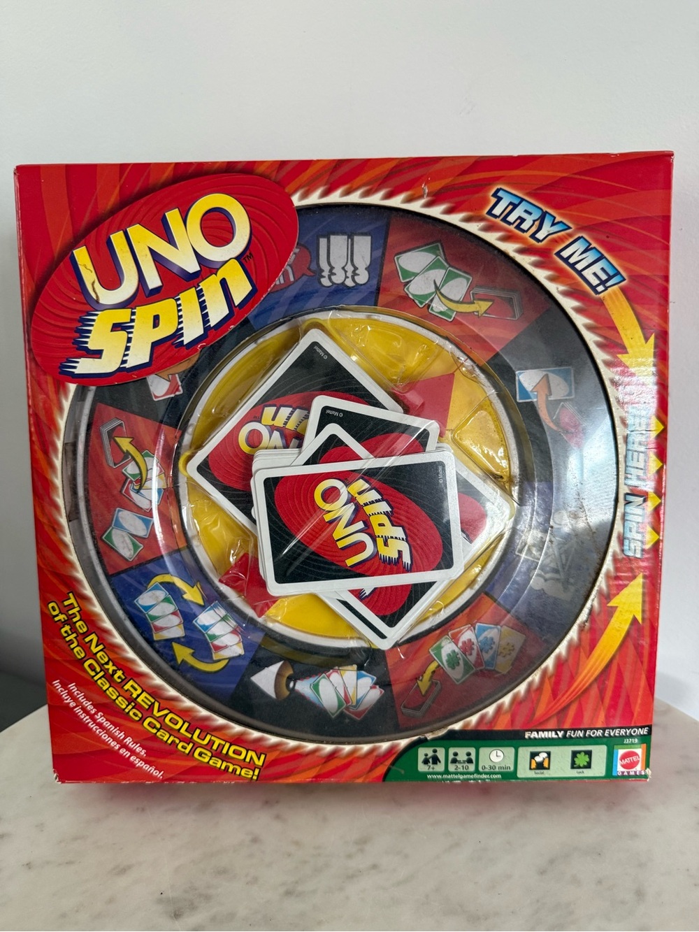 NEW! UNO Spin Game – Mattel Family Card Game w/ Spinner – Complete – Ages 7+